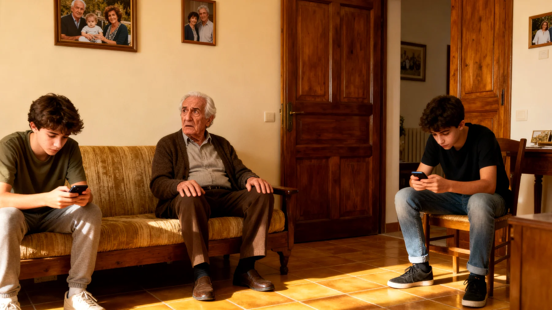Il nonno fatica a comunicare con i nipoti adolescenti che sembrano distanti, parlano poco e quando lo fanno usano un linguaggio che lui non comprende, creando un gap generazionale che impedisce di mantenere il legame affettivo un tempo forte"
